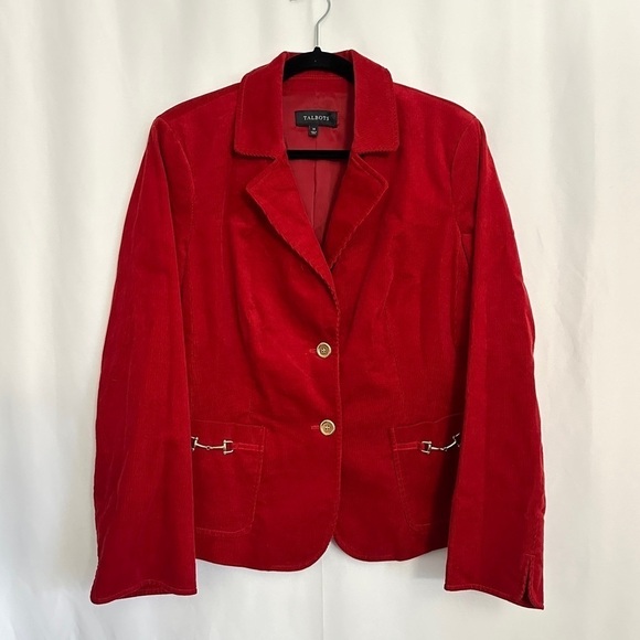 Talbots Jackets & Blazers - Talbots Women's Red Corduroy Blazer Jacket Gold Button Front Closure sz 14